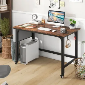 120cm Mobile Computer Desk with Storage Bag and 2 Headphone Hooks-Rustic Brown