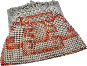 1930s Whiting & Davis Deco Mesh Purselet Pink/White