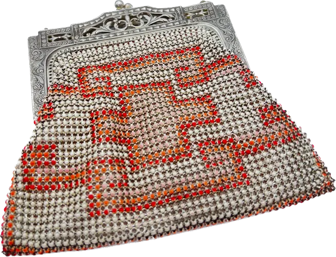 1930s Whiting & Davis Deco Mesh Purselet Pink/White