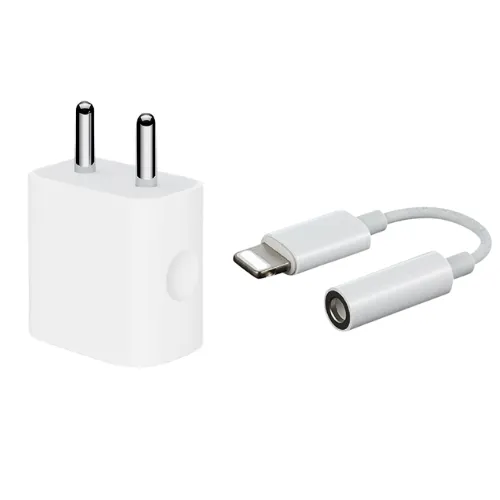 2 in 1 Combo- Apple iPhone 14 Pro Max 20W Power Adapter with Apple Headphone Jack Connector - Mobile Accessories Combo Kits