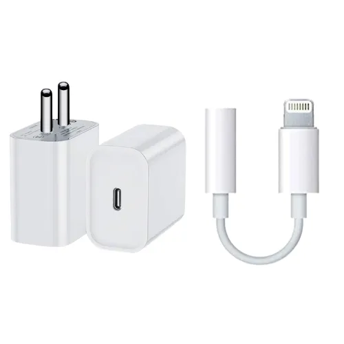 2 in 1 Combo- Apple iPhone 14 Pro Max 20W Power Adapter with Apple Headphone Jack Connector - Mobile Accessories Combo Kits