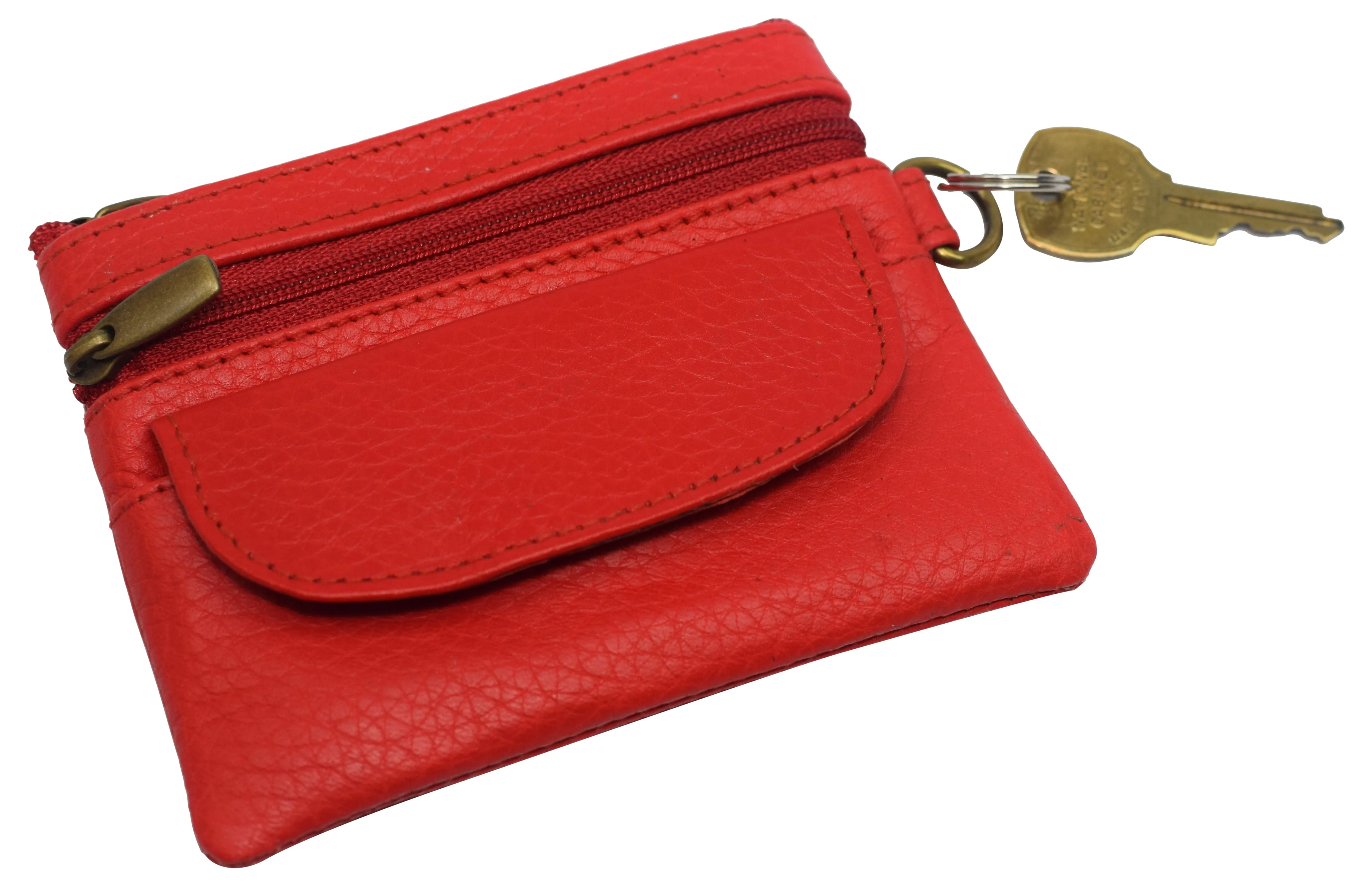 8101 CF Women Genuine Leather Triple Zipper Small Wallet Change Coin Purse Holder with Front Snap Pocket