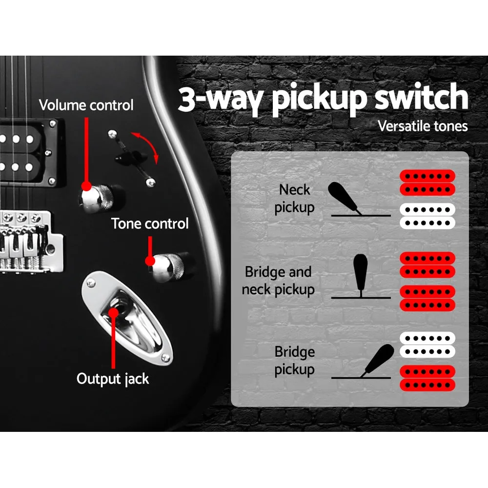 Alpha Strat-Style Electric Guitar Set, 20W Amp, Skull Pattern