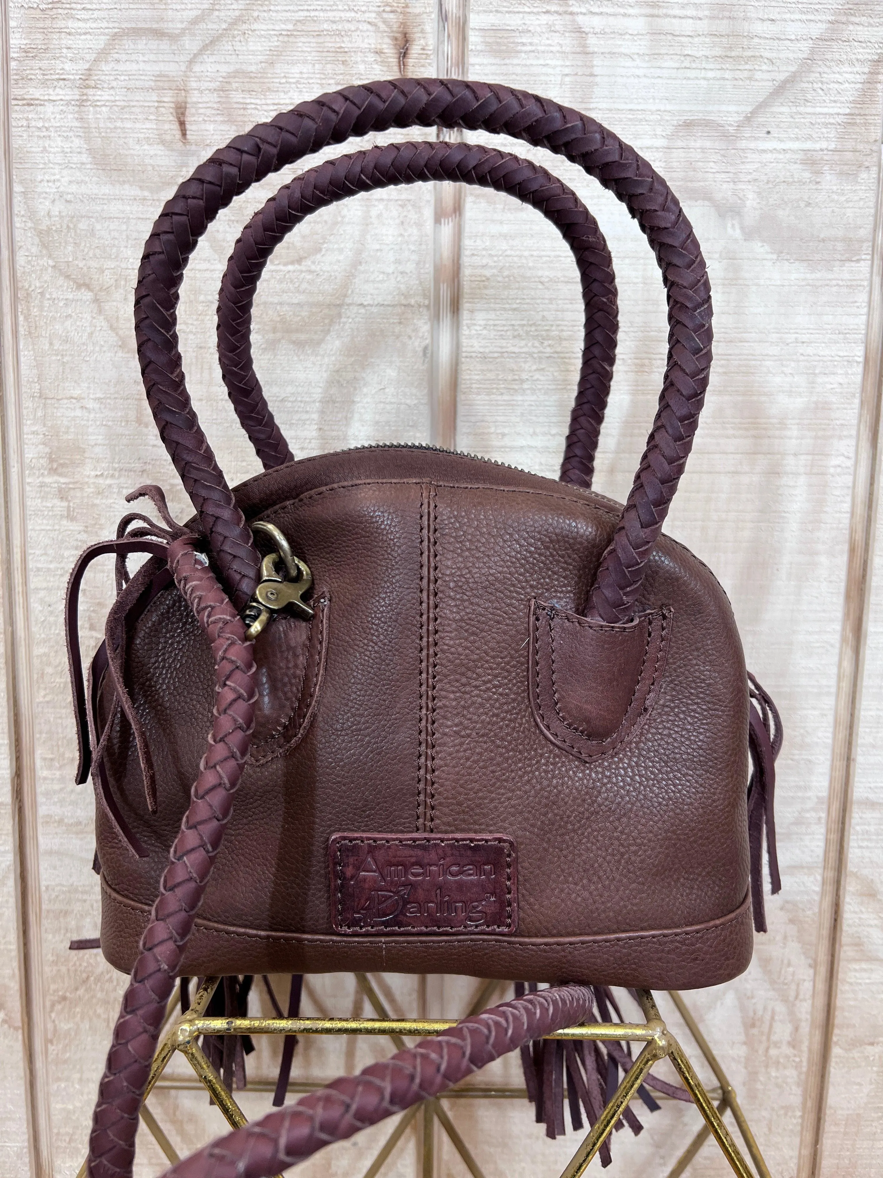 American Darling Hair On Cowhide Brown Leather With Fringe Crossbody Bag ADBGD130B