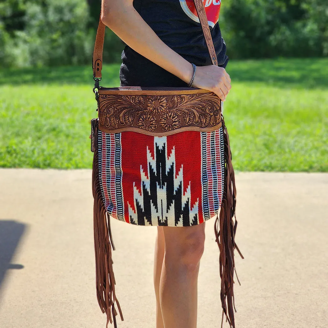 American Darling Red/Black/White Fringe Crossbody