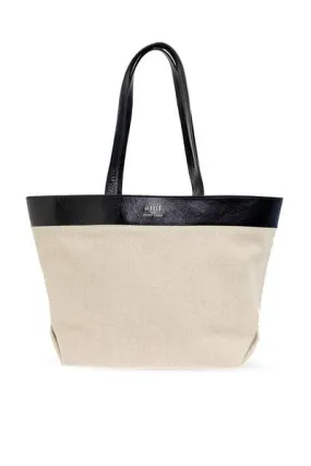 AMI PARIS Natural Beige Linen and Leather Tote Bag for Men - SS24 Collection