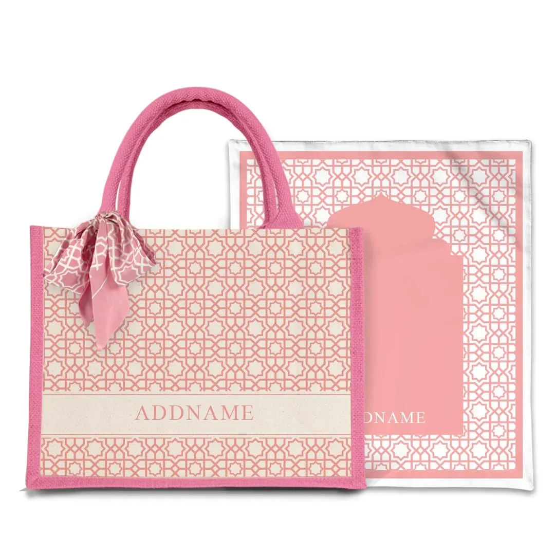 Annas Series Prayer Mat with Half Lining Small Jute Bag-Light Pink