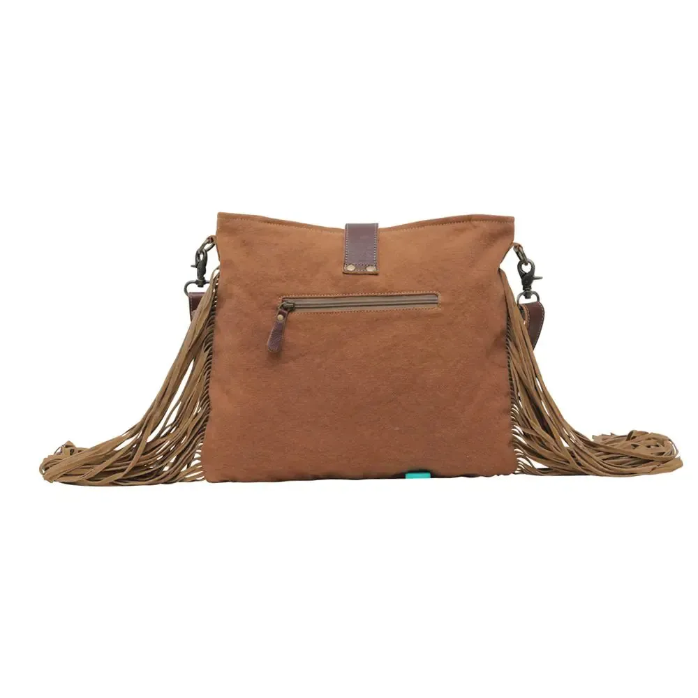 Barely Brown Leather & Canvas Fringe Bag