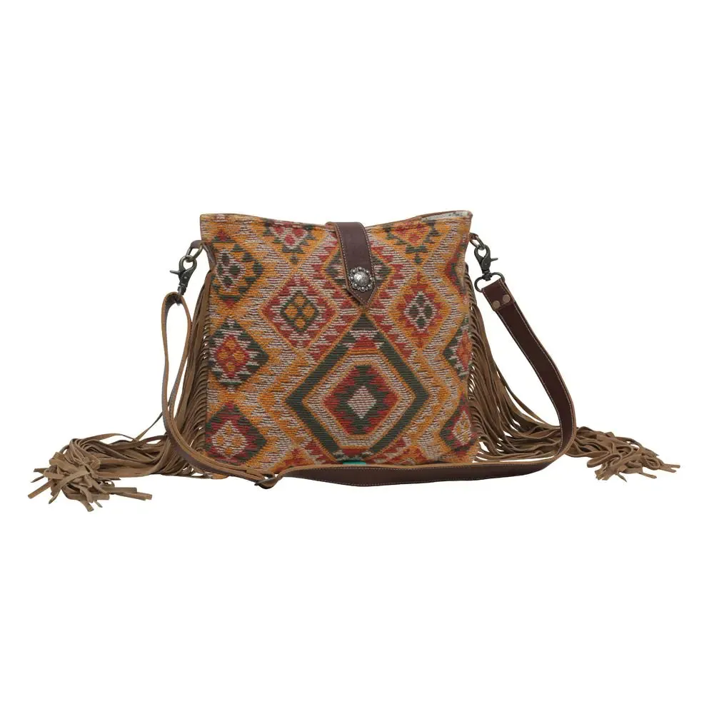 Barely Brown Leather & Canvas Fringe Bag