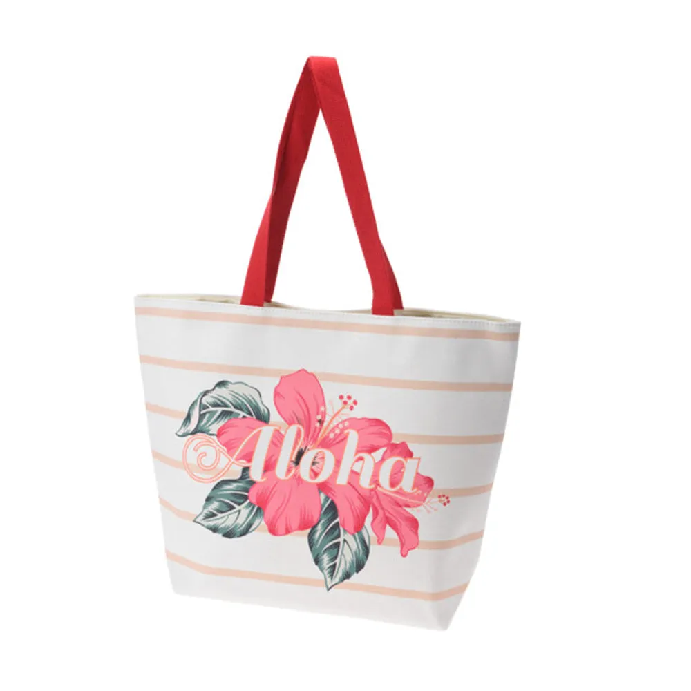 Beach Tote Bag with Aloha Print and Floral Design