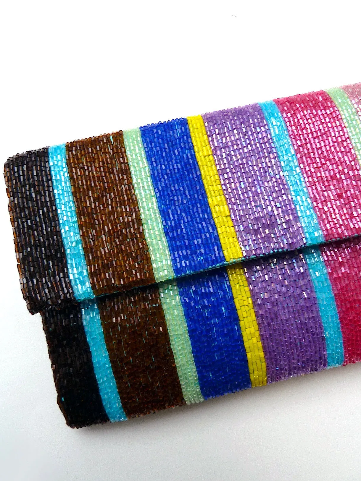 Beaded Envelope Clutch Bag Bright Stripes