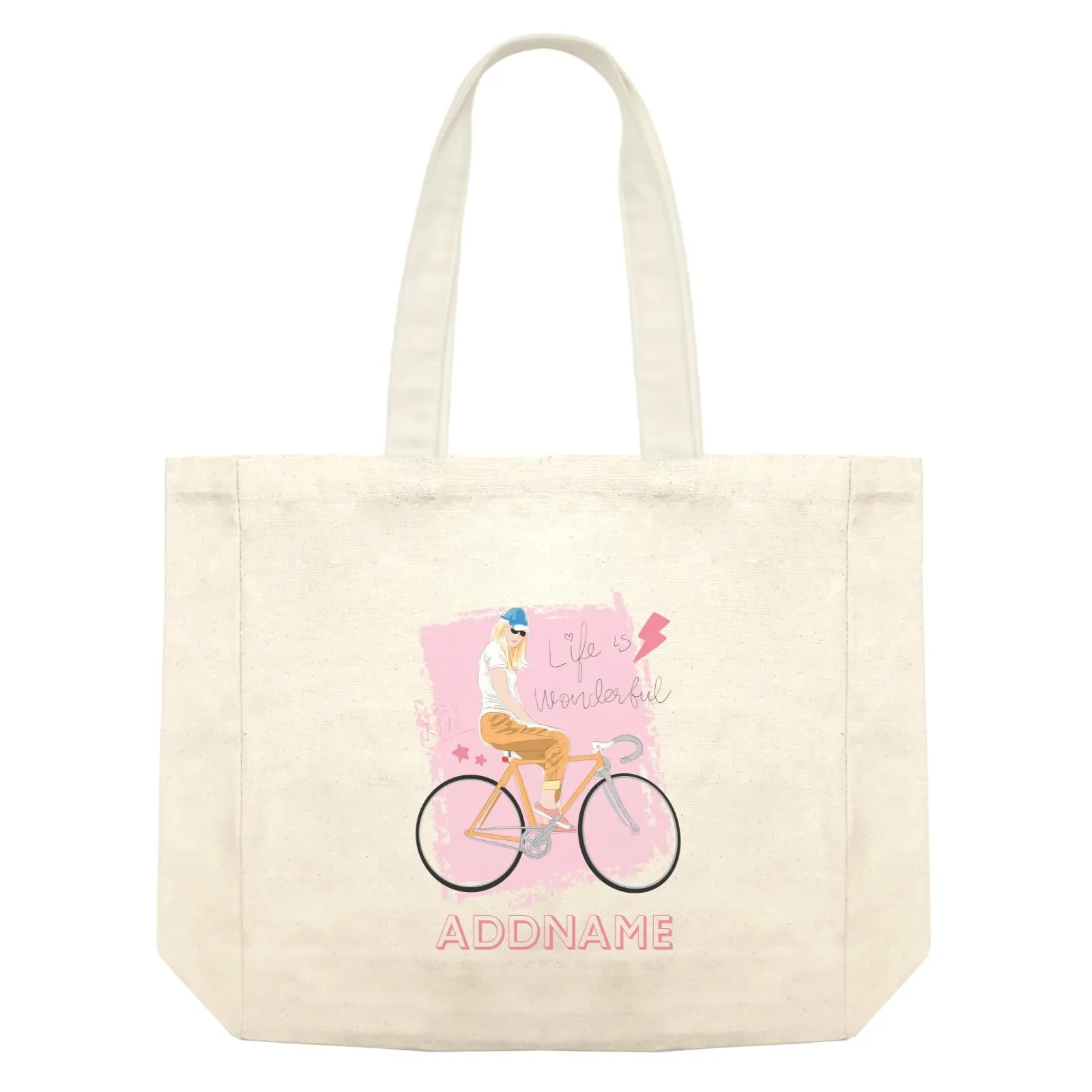 Beautiful Chic Life Is Wonderful Bicycle with Addname Shopping Bag