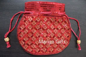 Beautiful Red Handmade Indian Fashion Potli Bag with Sequins