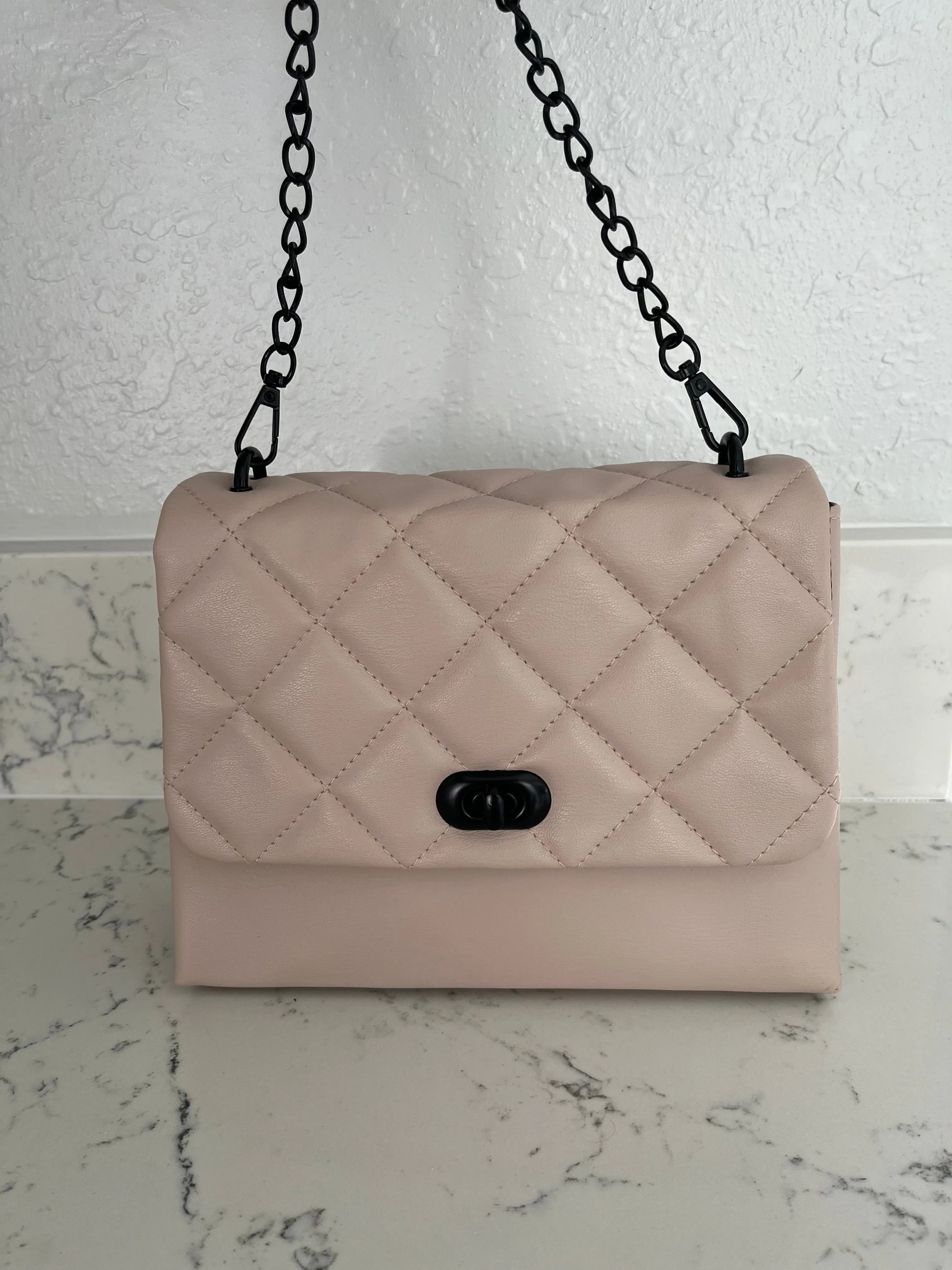 Beige Square Quilted Chain Purse