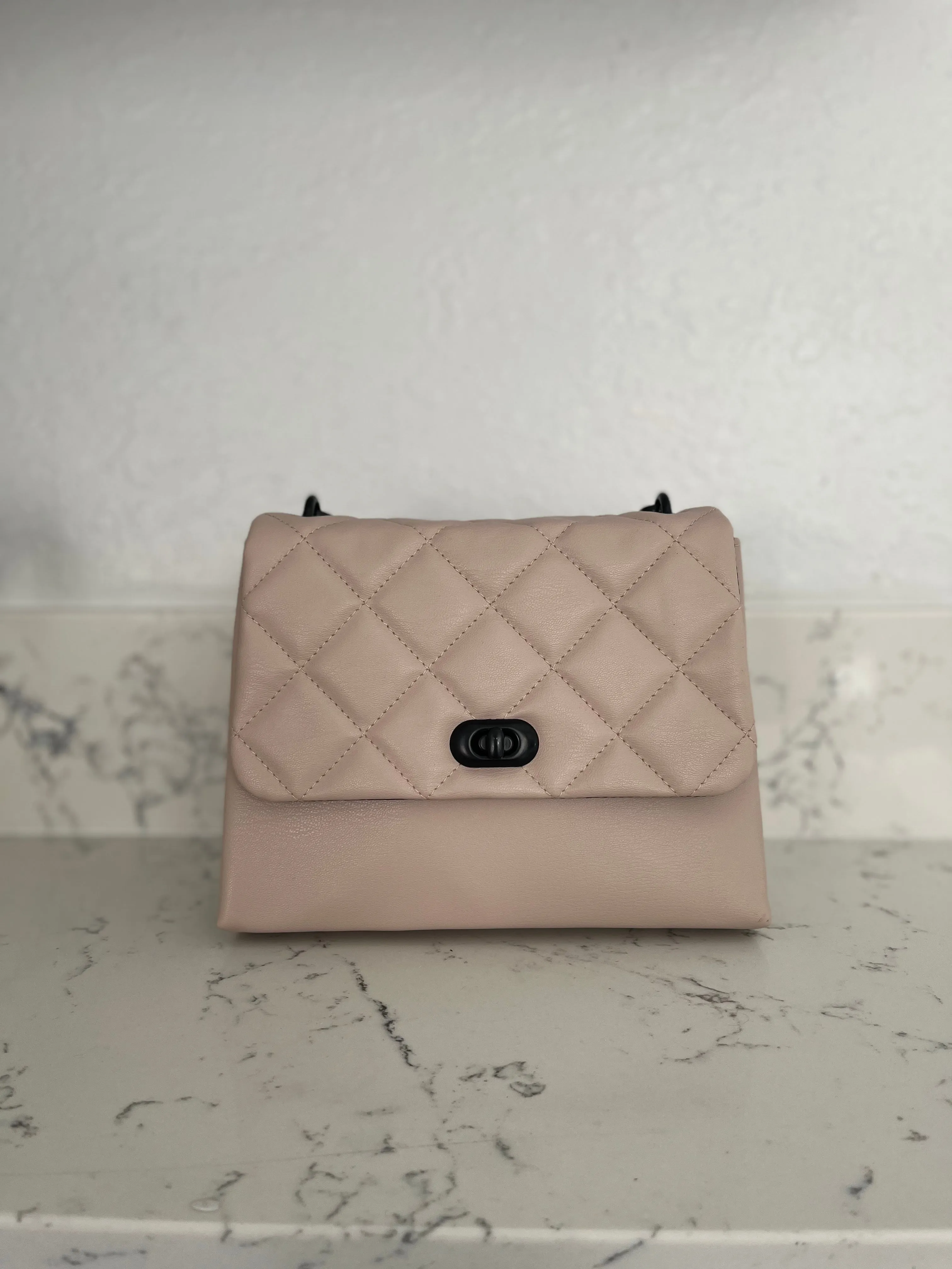 Beige Square Quilted Chain Purse