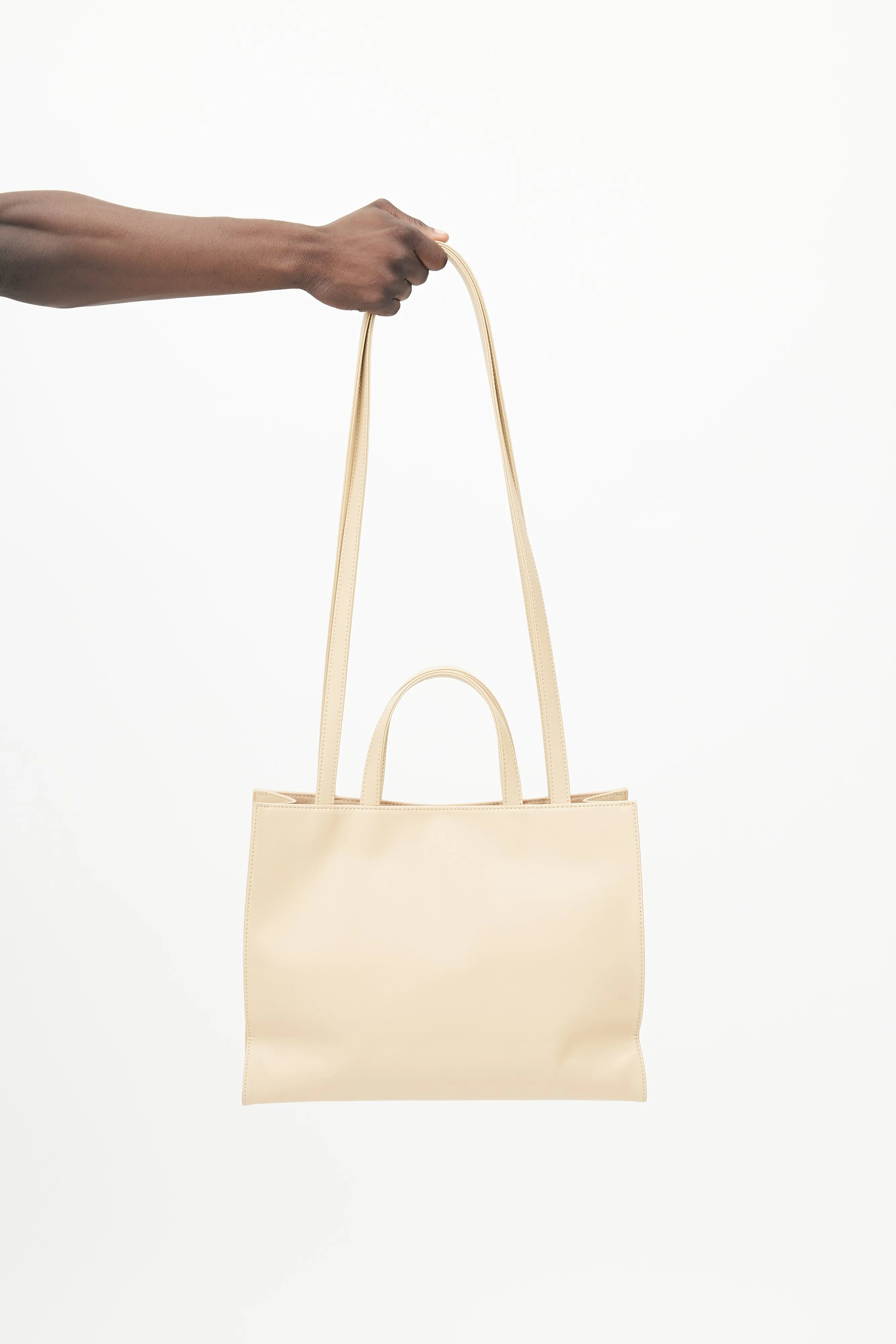 Beige Vegan Leather Medium Shopping Bag