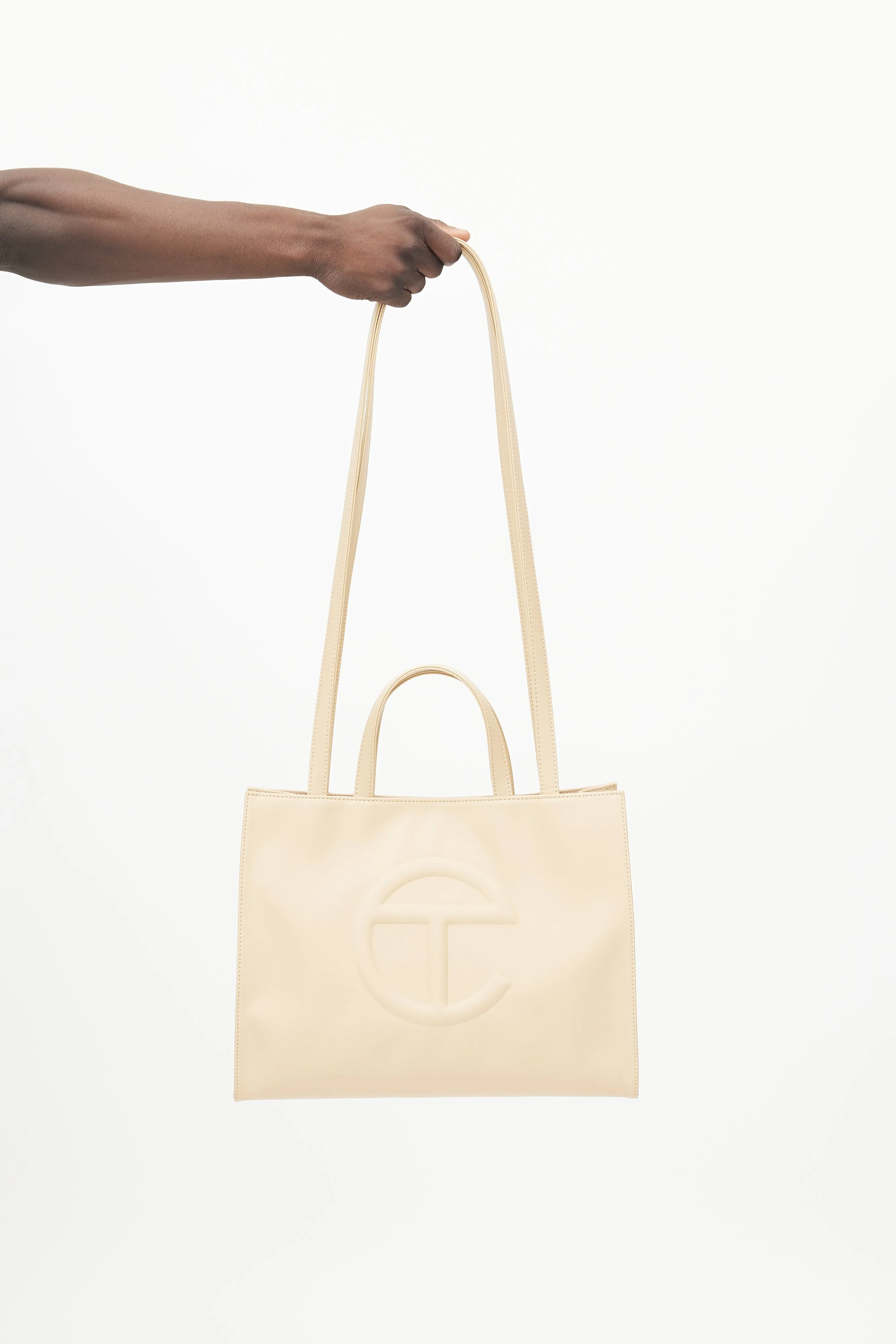 Beige Vegan Leather Medium Shopping Bag