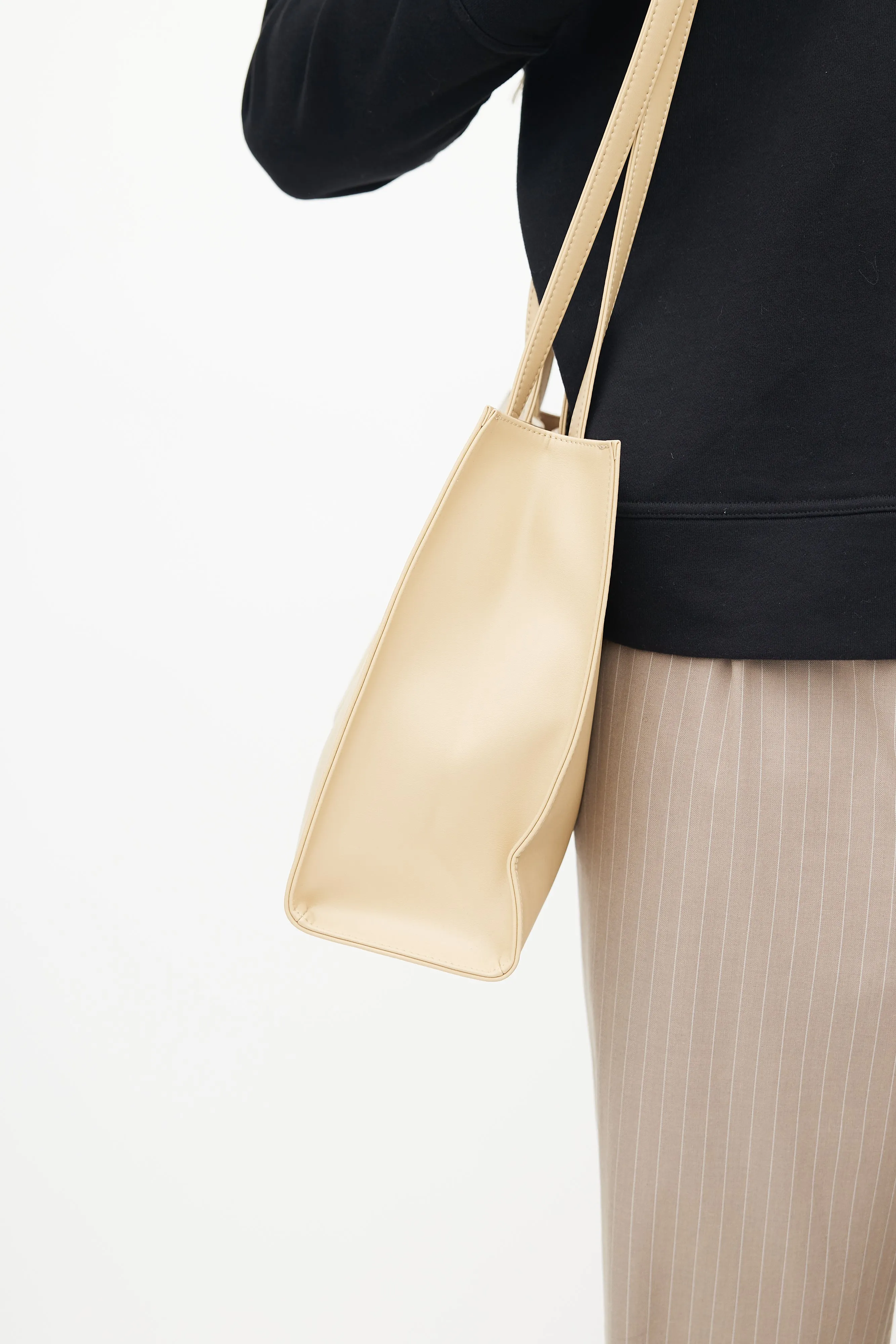 Beige Vegan Leather Medium Shopping Bag