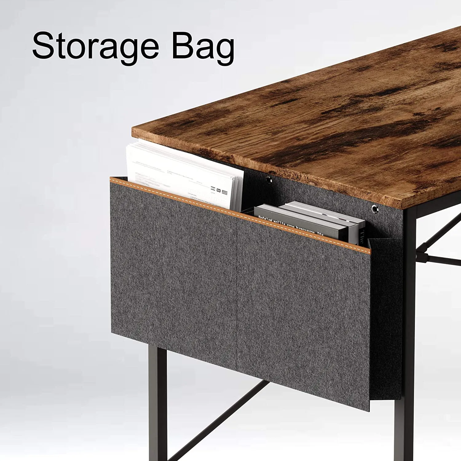 Bestier Office Desk Workstation with Storage Bag, Rustic Brown, 39in (Open Box)