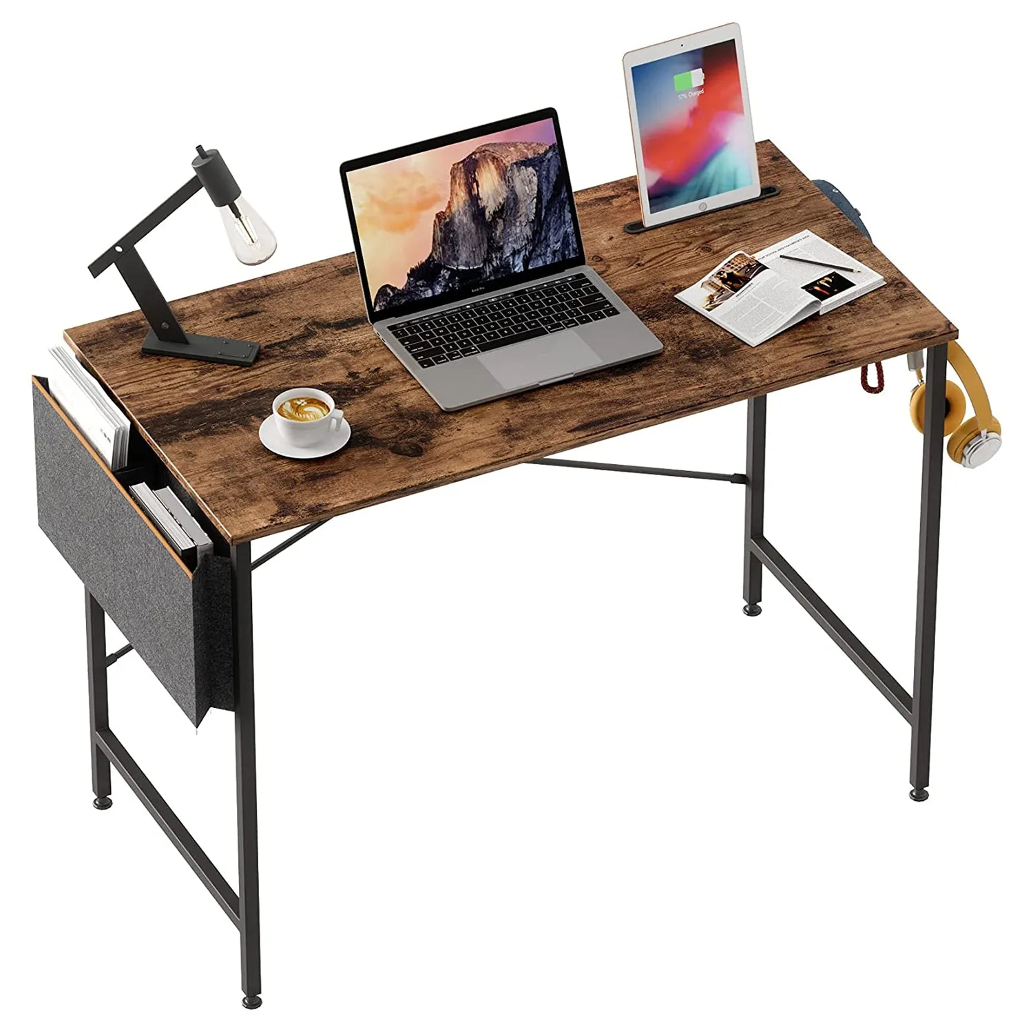 Bestier Office Desk Workstation with Storage Bag, Rustic Brown, 39in (Open Box)