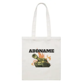 Birthday Battle Theme Tank Addname White Canvas Bag