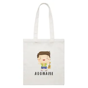 Birthday-Hawaii-Boy-Taking-Ukelele-Addname White Canvas Bag