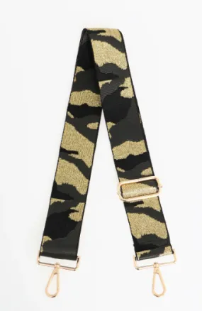 Black Glitter Narrow Camouflage Bag Strap