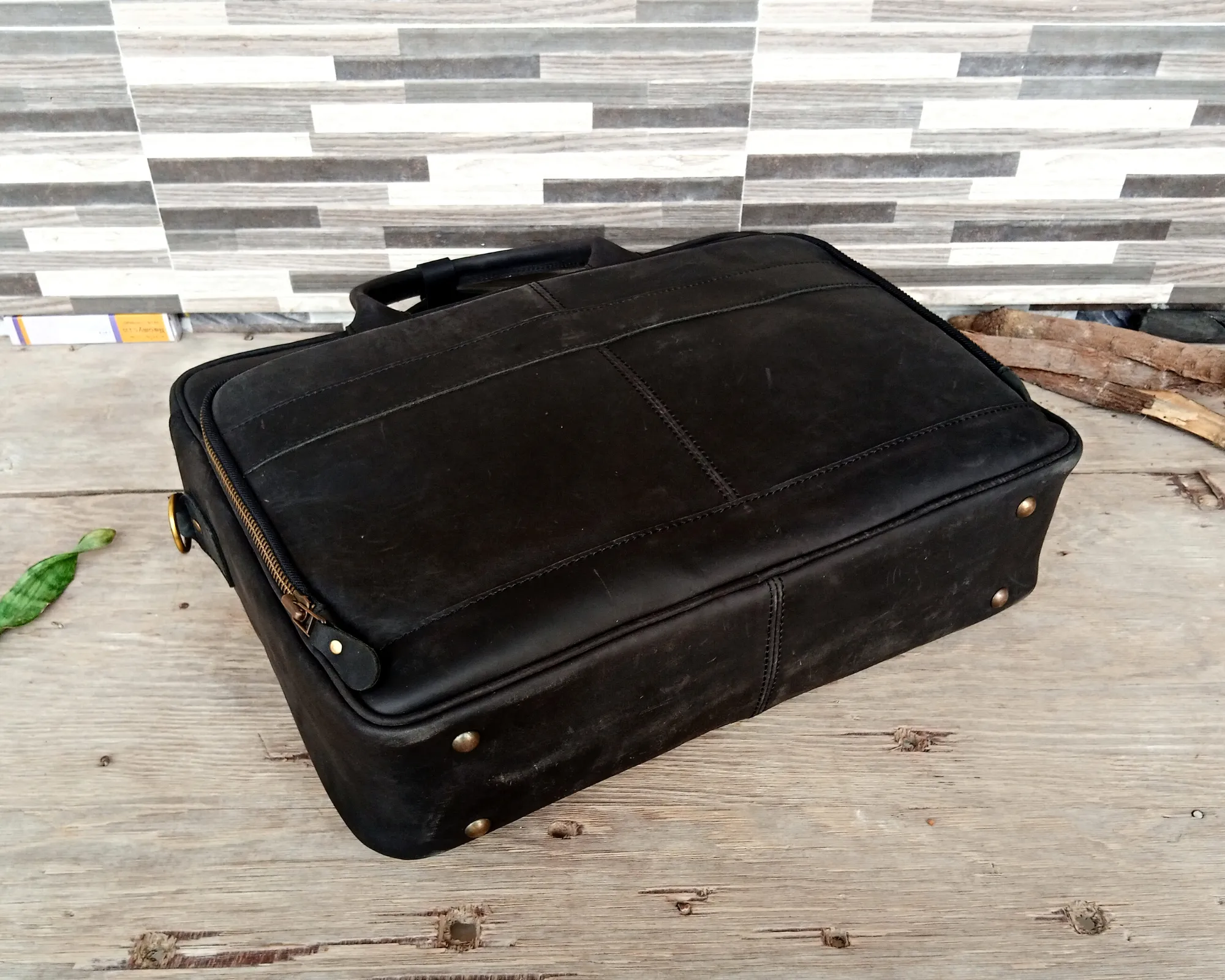 Black Leather Briefcase Laptop Bag, 15 & 16 Inches Laptop Bag