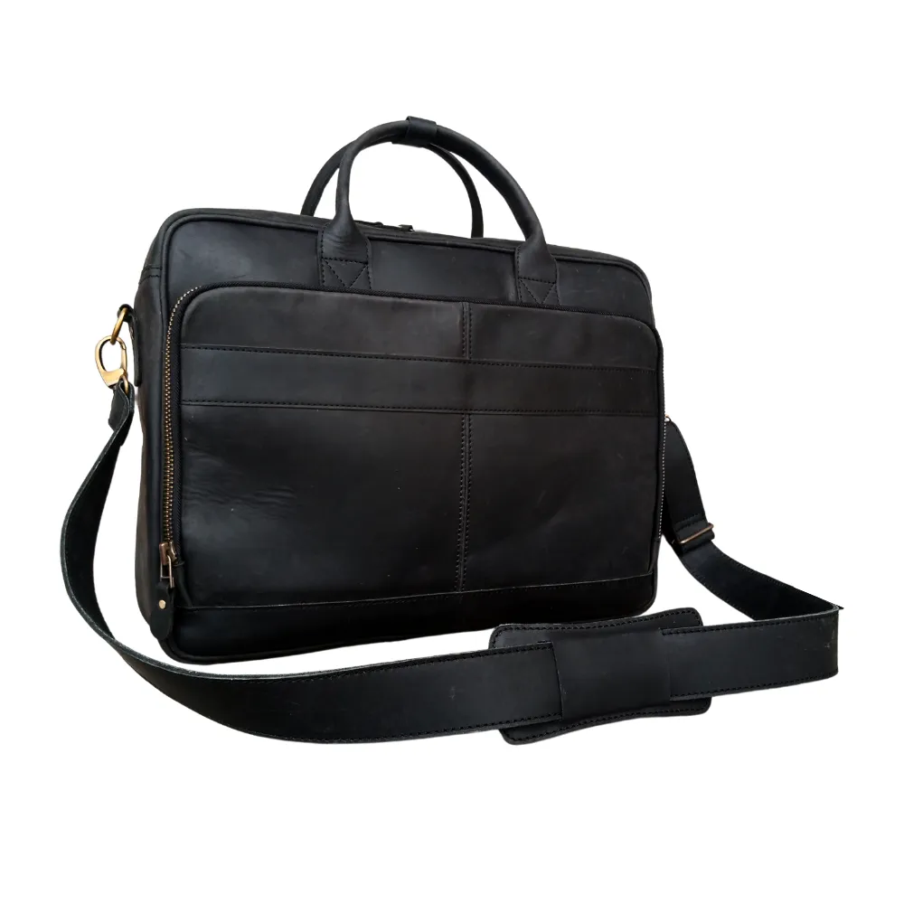 Black Leather Briefcase Laptop Bag, 15 & 16 Inches Laptop Bag