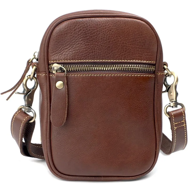 Black Leather Mens Mini Casual Side Bag Messenger Bags Brown Postman Bag For Men