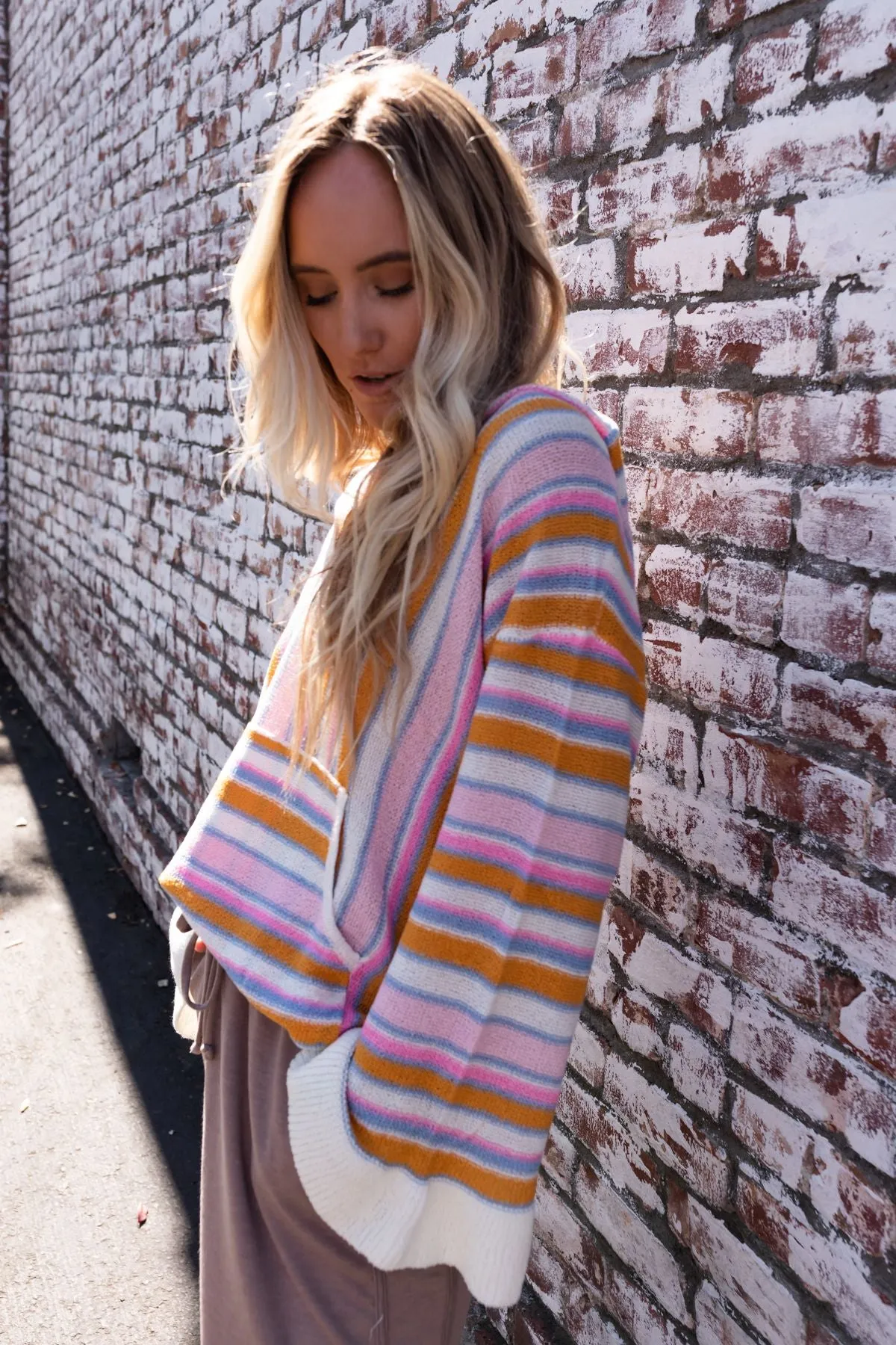 Brightside Striped Knit Hoodie Top - Multi