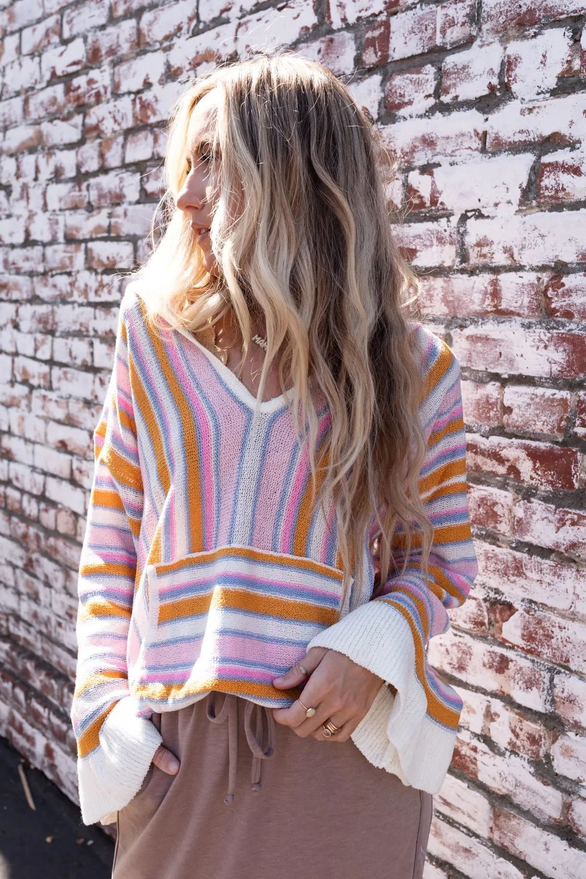 Brightside Striped Knit Hoodie Top - Multi