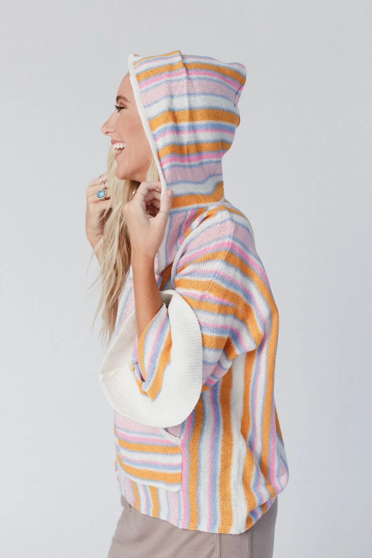 Brightside Striped Knit Hoodie Top - Multi