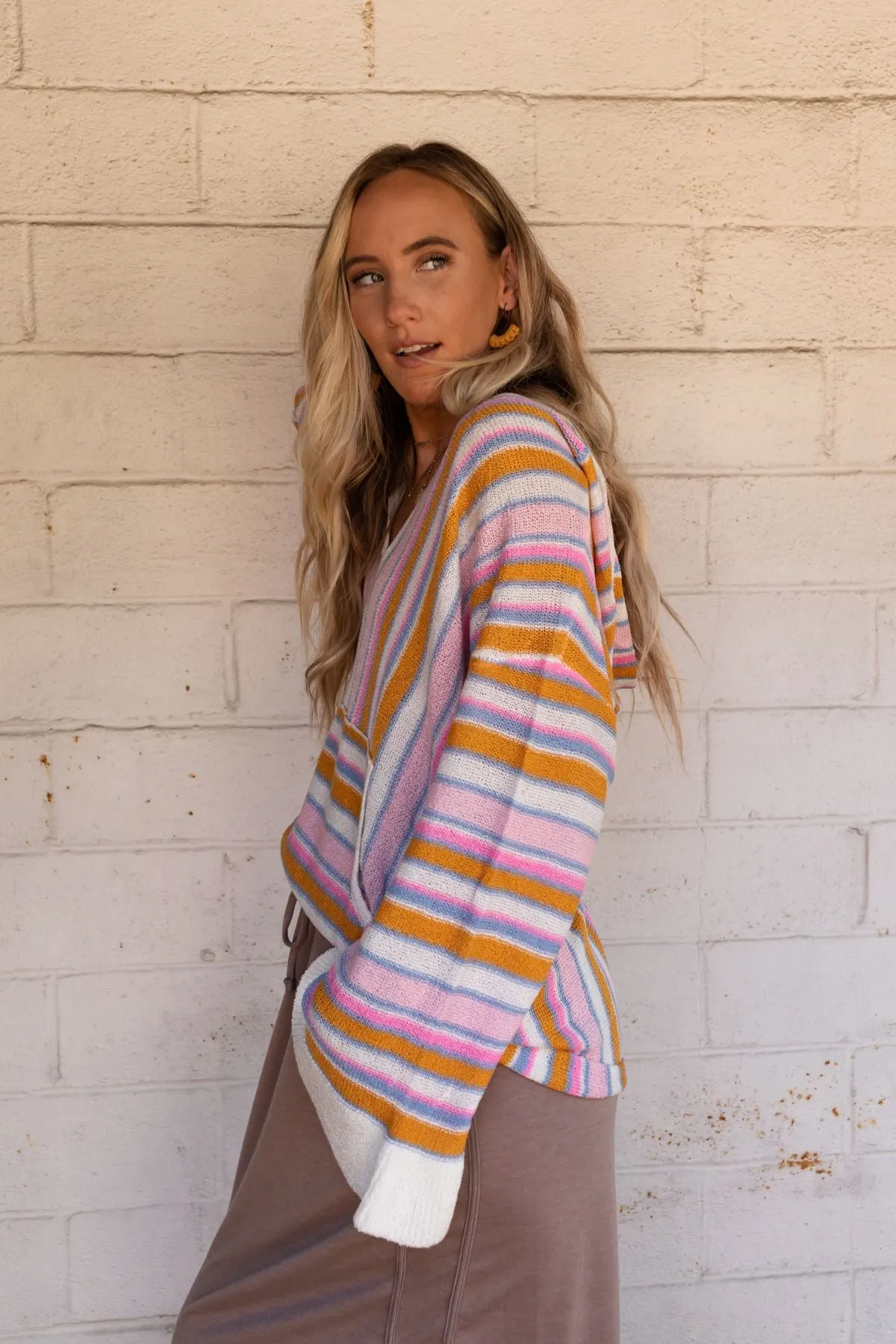 Brightside Striped Knit Hoodie Top - Multi