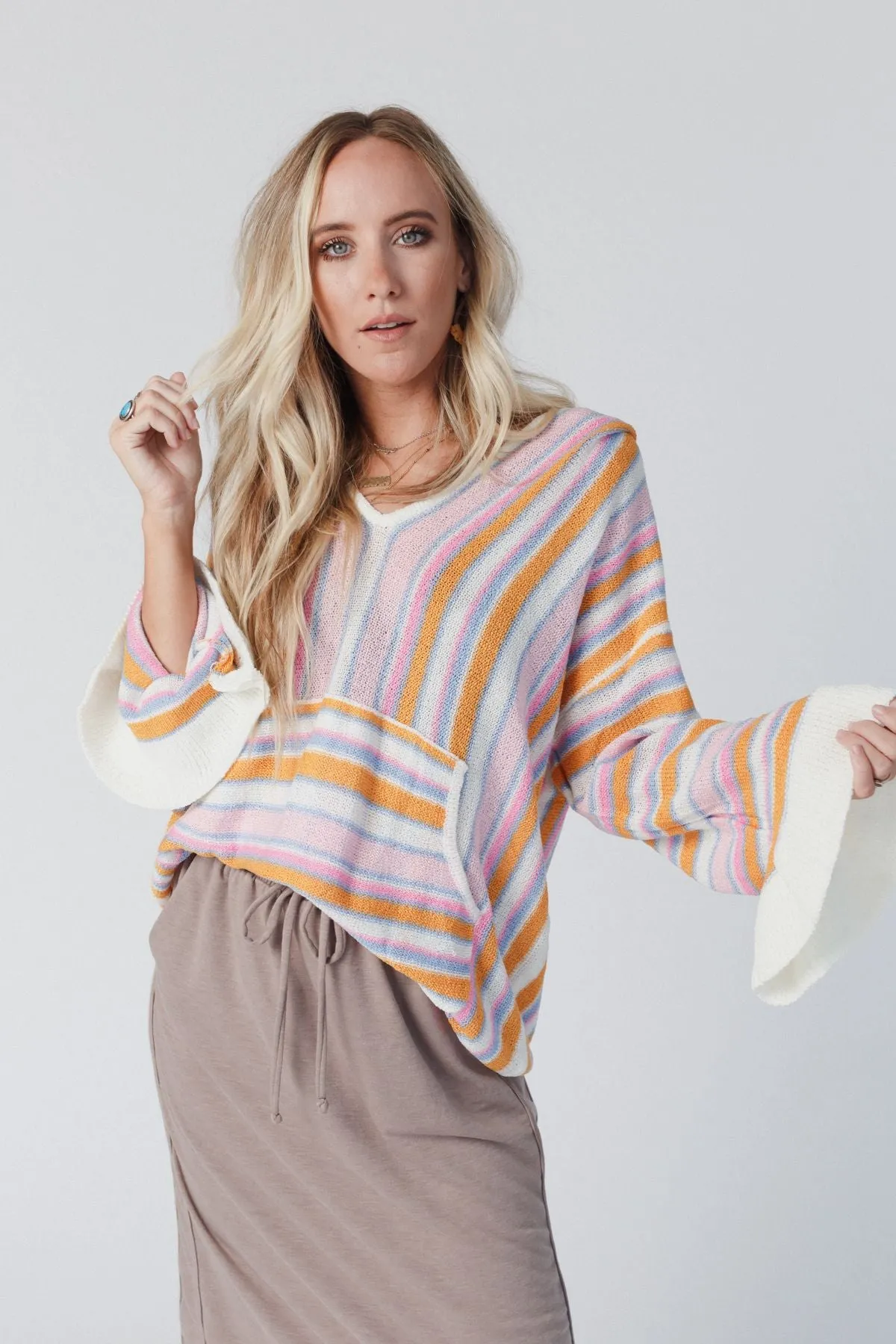 Brightside Striped Knit Hoodie Top - Multi