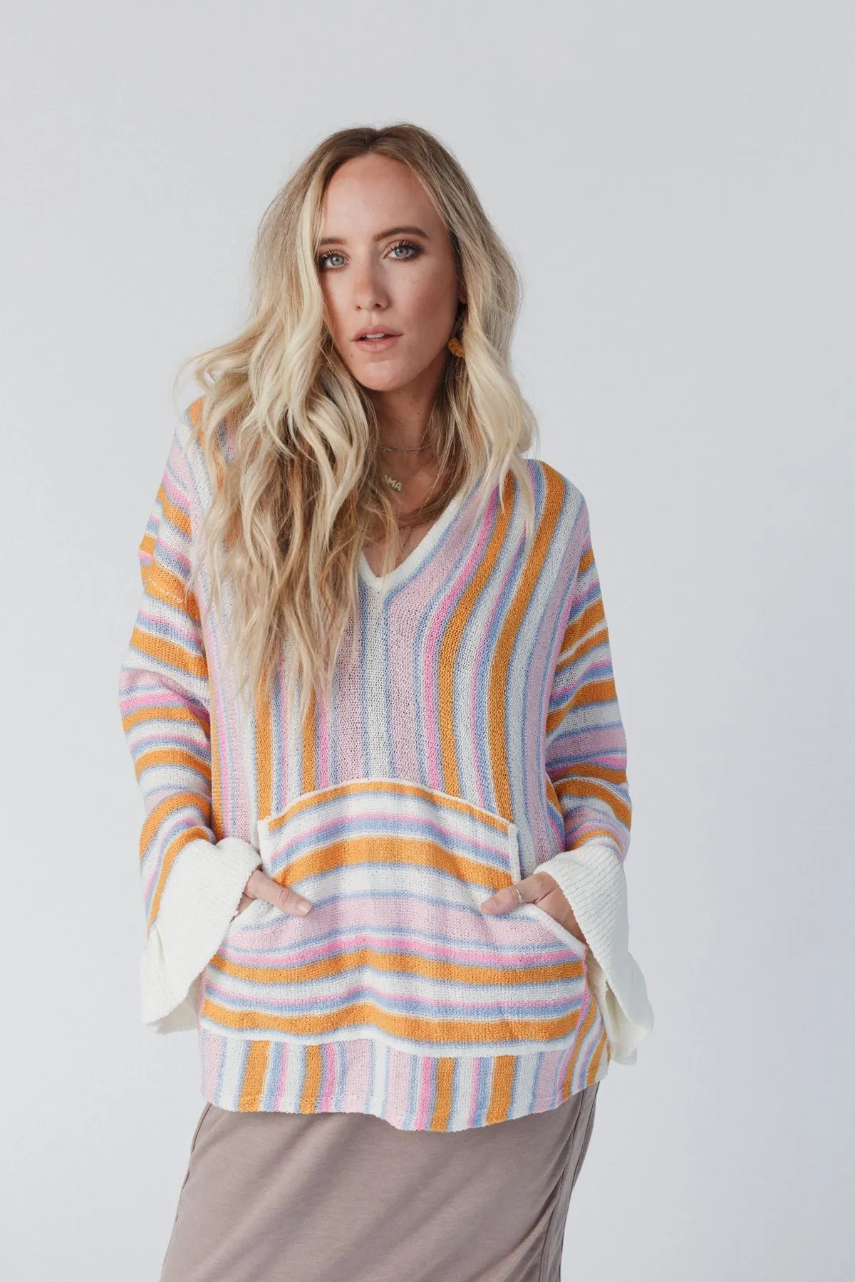 Brightside Striped Knit Hoodie Top - Multi