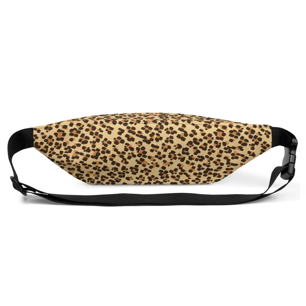 Brown Leopard Print Fanny Pack, Animal Print Premium Shoulder/ Waist Belt Bag- Made in USA/EU