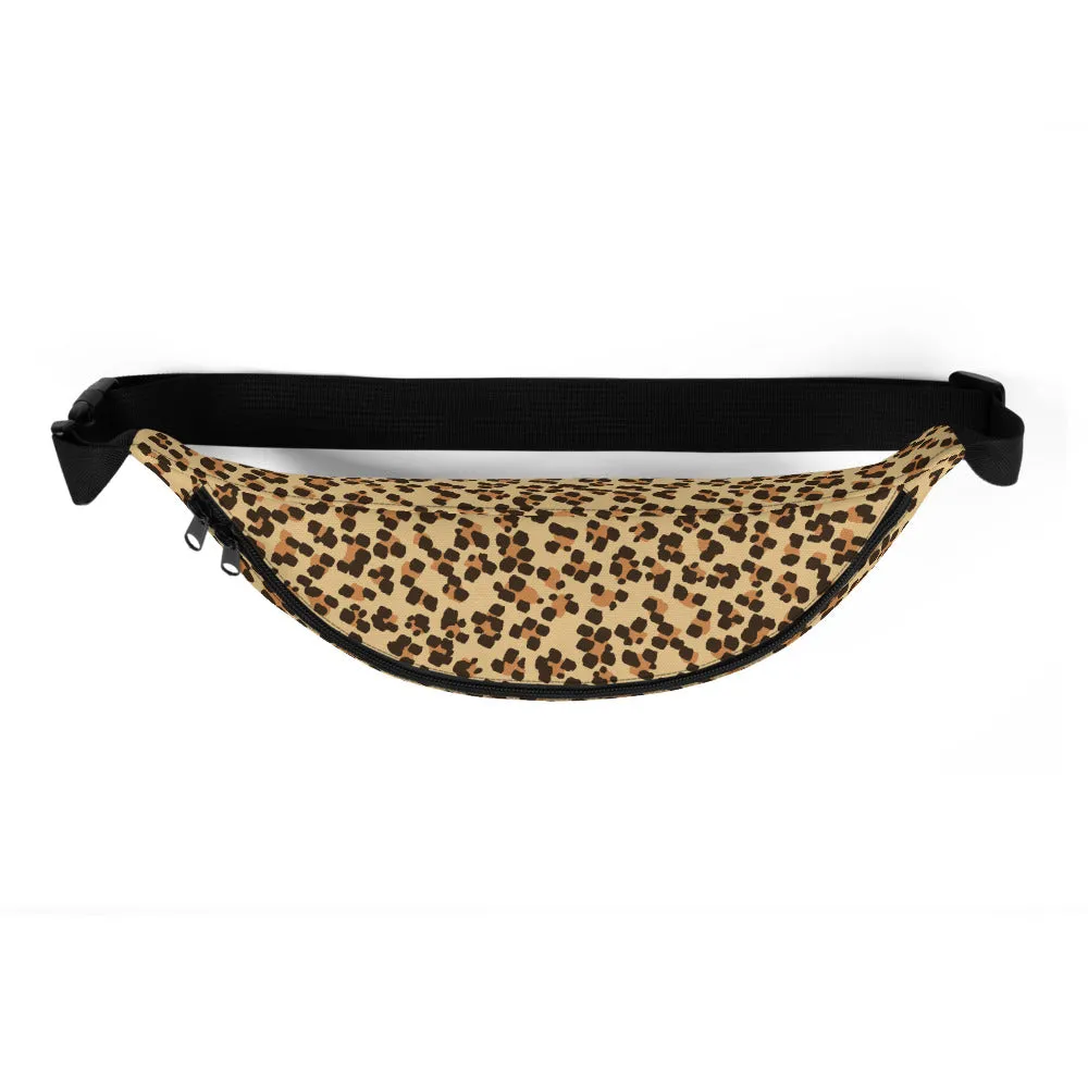 Brown Leopard Print Fanny Pack, Animal Print Premium Shoulder/ Waist Belt Bag- Made in USA/EU