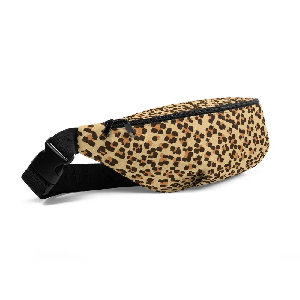 Brown Leopard Print Fanny Pack, Animal Print Premium Shoulder/ Waist Belt Bag- Made in USA/EU