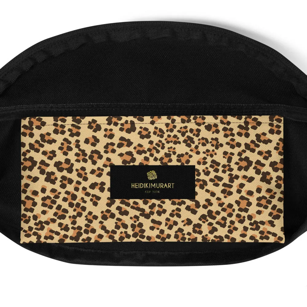 Brown Leopard Print Fanny Pack, Animal Print Premium Shoulder/ Waist Belt Bag- Made in USA/EU