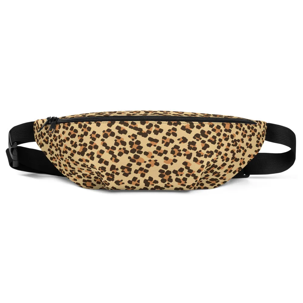 Brown Leopard Print Fanny Pack, Animal Print Premium Shoulder/ Waist Belt Bag- Made in USA/EU