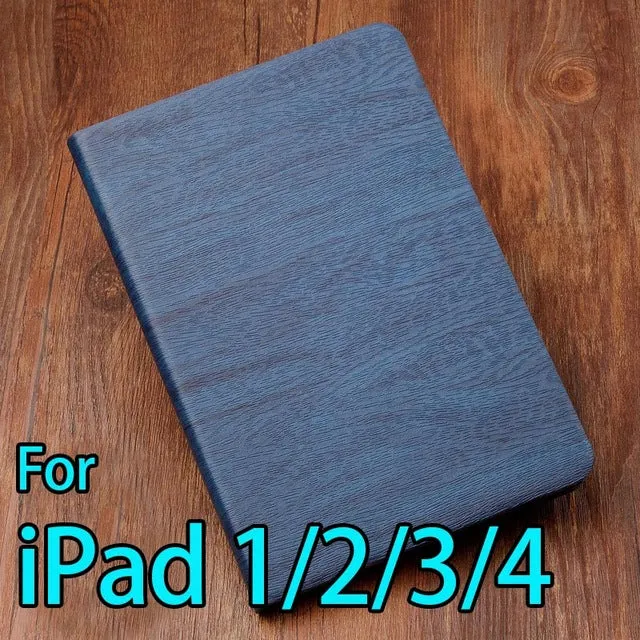 Buy one get one screen film for iPad air2 1 case smart cover for iPad 4 2 3 Fashion PU Wood Grain Leather 2017 free shipping AKR