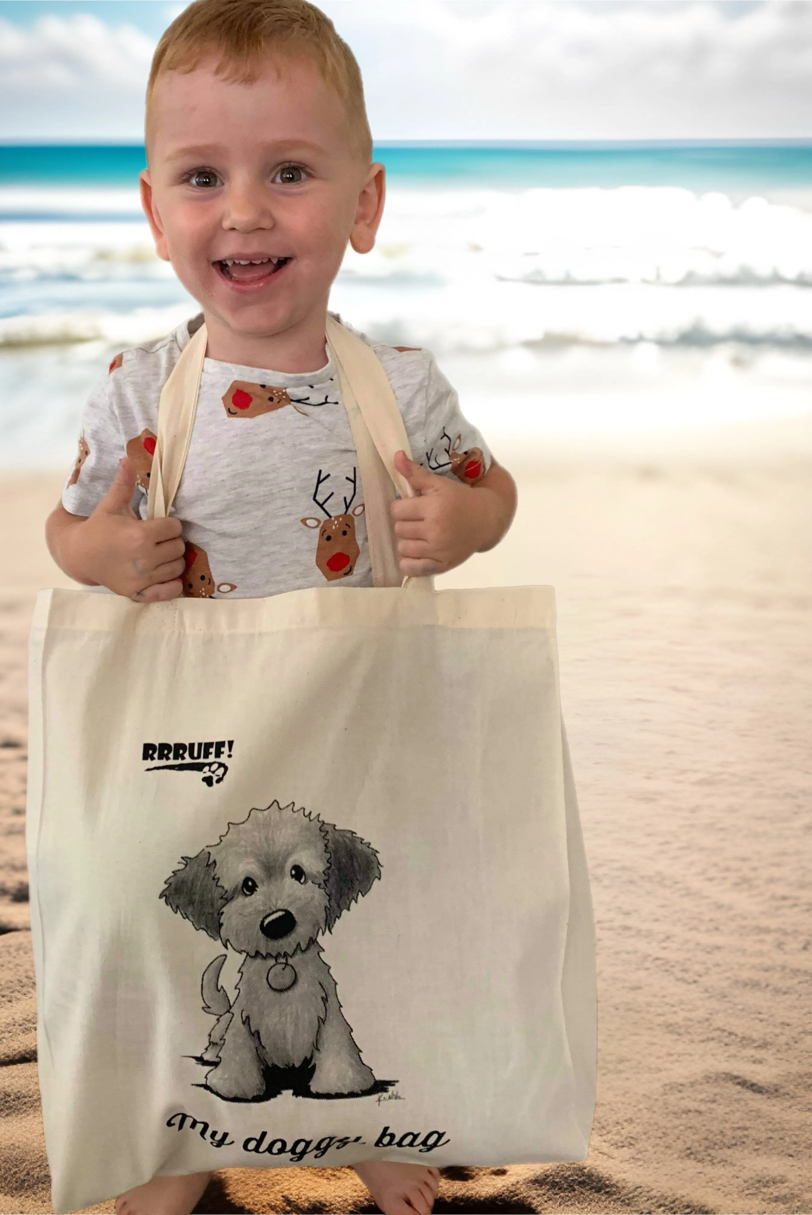 Calico tote bag book bag shopping bag oodle puppy doggy bag birthday gift