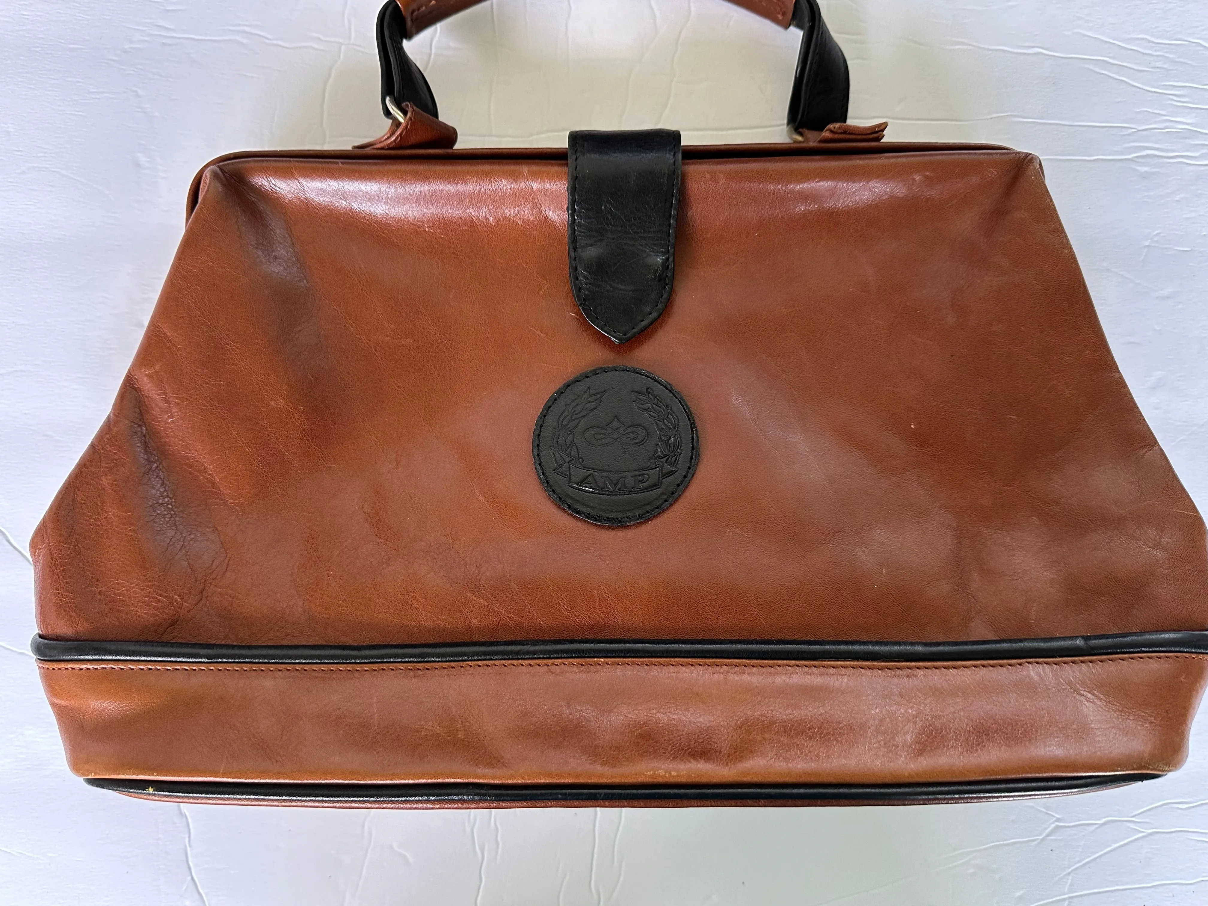 Camel Leather Doctors Bag Vintage AMP Classic Purse Office