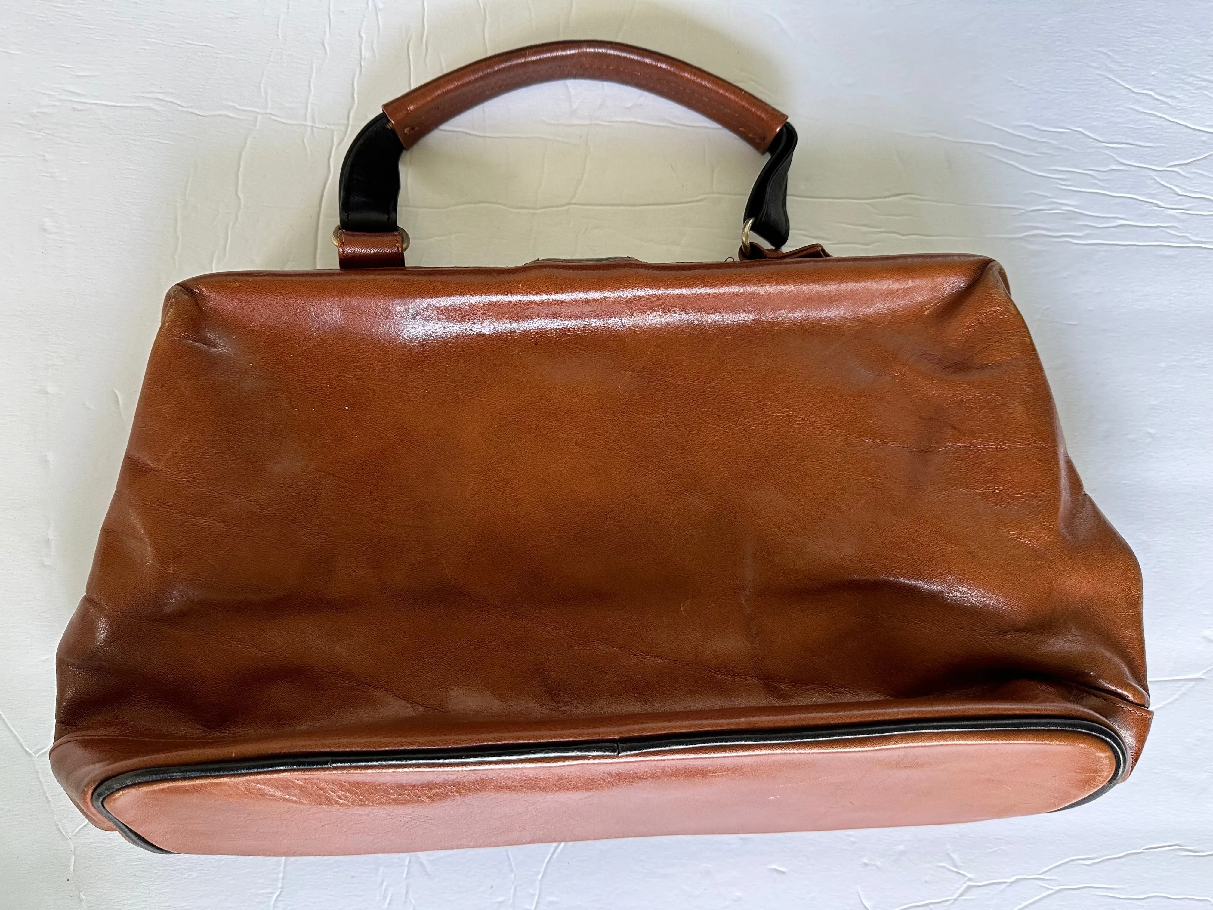 Camel Leather Doctors Bag Vintage AMP Classic Purse Office