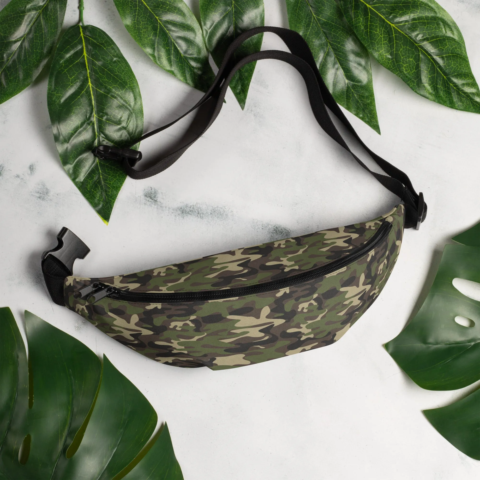 Camo Fanny Pack, Green Camouflage Waist Belt Bag Crossbody Women Men Hip Bum Shoulder Festival Waterproof