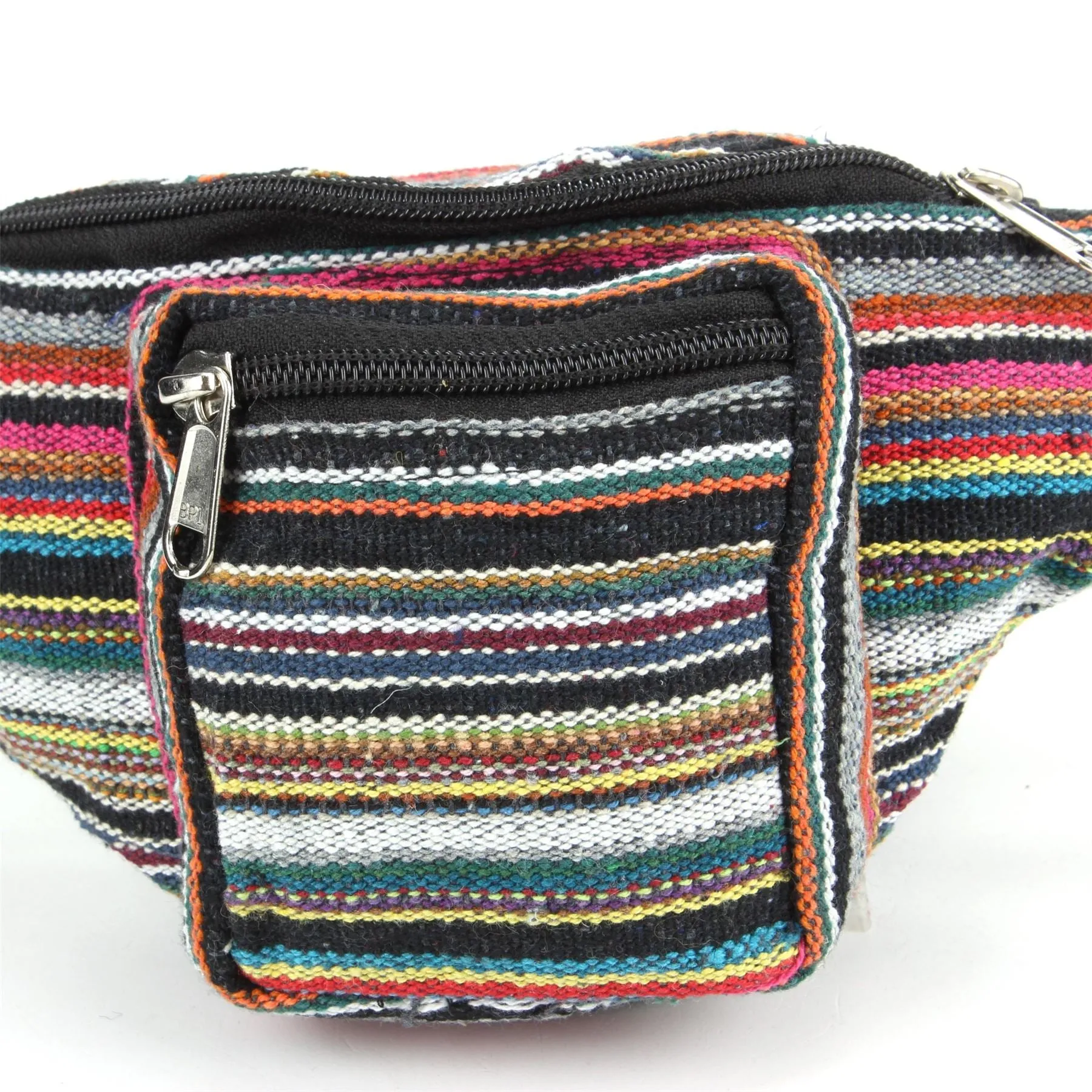 Canvas Bum Bag Money Belt Fanny Pack Black & Multi Mix