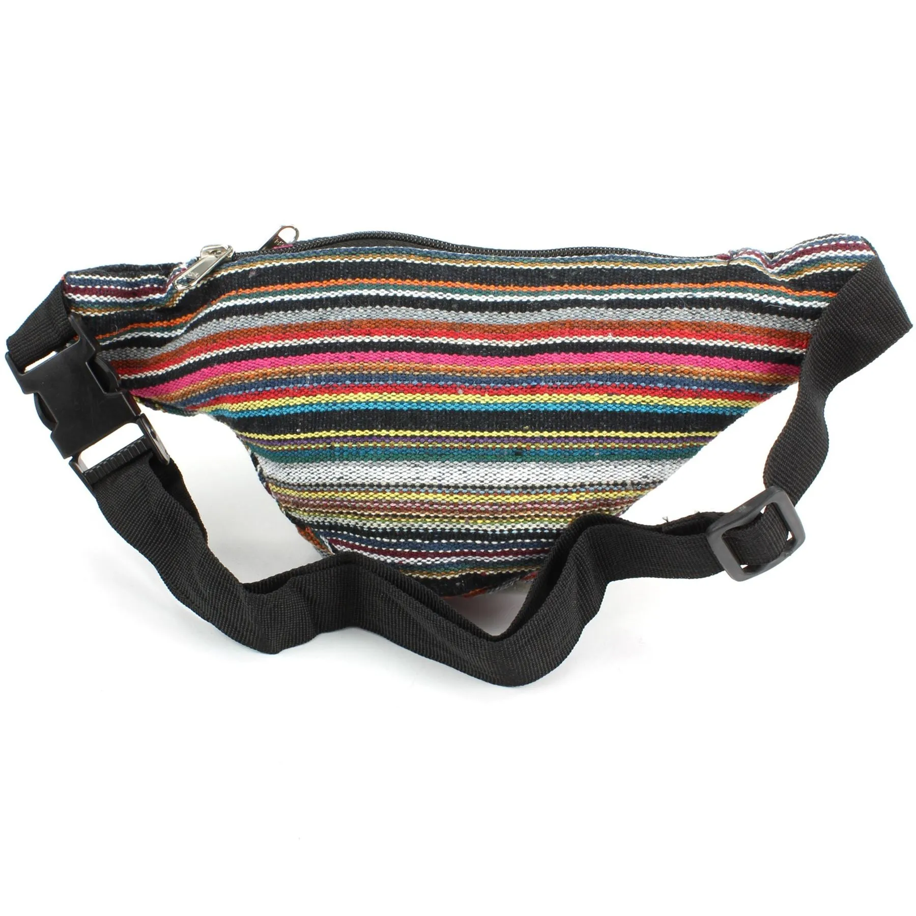 Canvas Bum Bag Money Belt Fanny Pack Black & Multi Mix