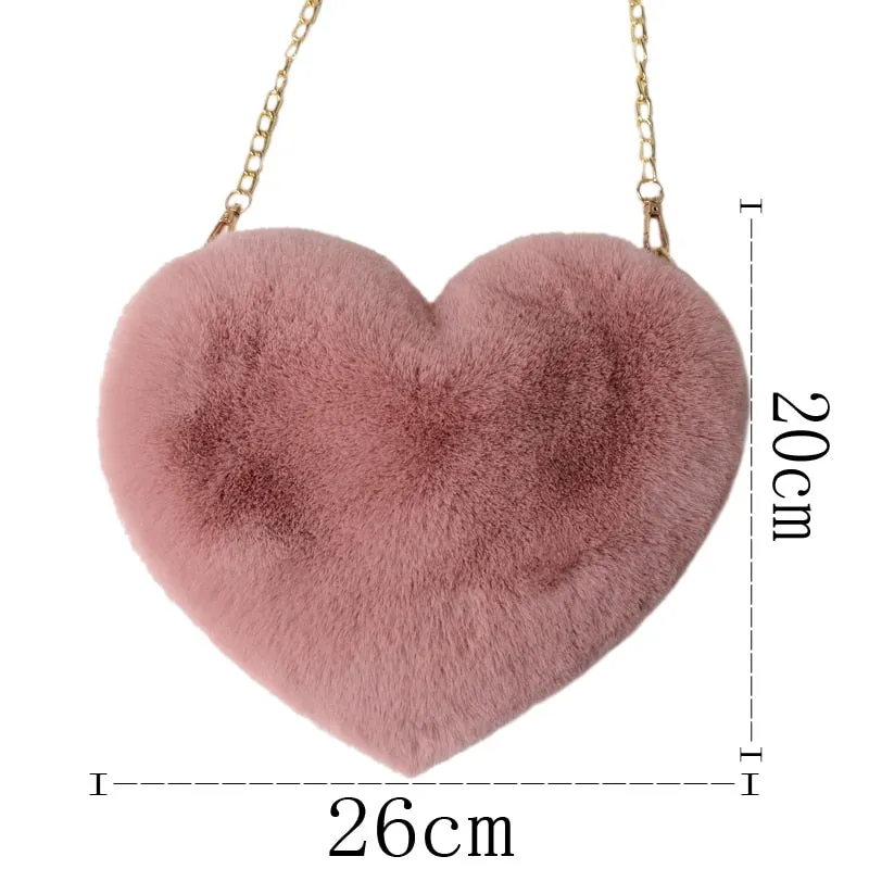 Cellphone Purse Plush Heart Shaped Crossbody Bag with Chain Cute Fluffy Shoulder Bag for Women