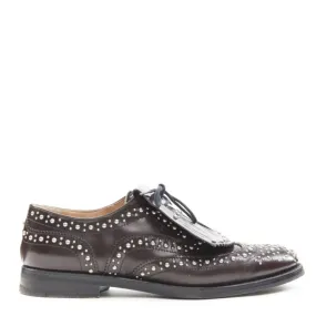 CHURCH'S Burwood Met Cordovan dark brown silver studded fringe brogue EU36